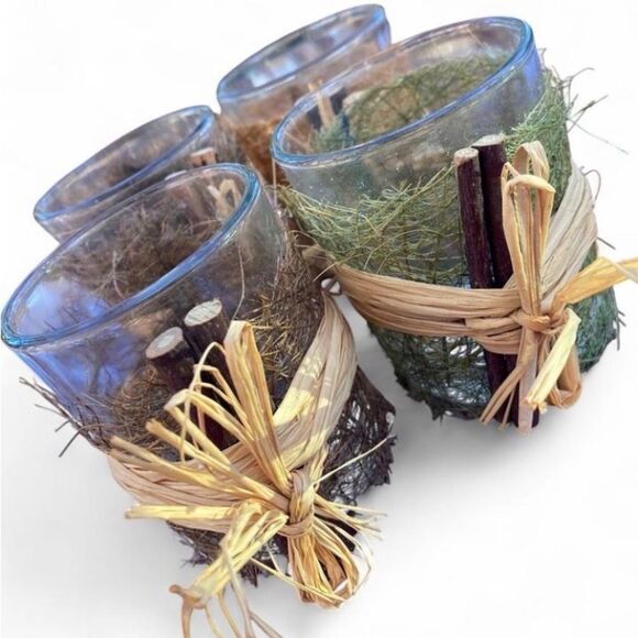 Rustic Glass Candle Holders Set - Brown, Green, Blue - Picture 6 of 6